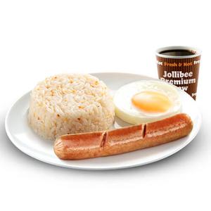 Jolly Chicken Sausage w/ Fried Egg, Garlic Rice and Coffee
